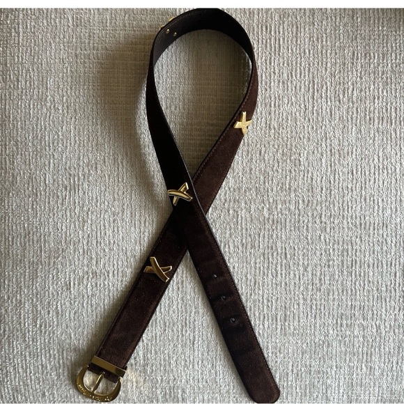 Paloma Picasso Luxurious Dark Brown Suede Belt with Gold Buckle, Sz Medium - Picture 2 of 4